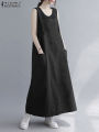 ZANZEA Women Sleeveless Maxi Dress Fashion Workwear Pockets Vestidos 2023 Summer Adjustable Shoulder Straps Dresses Streetwear. 