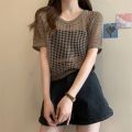 Casual Women Beach Slim Tops O-Neck Summer Sexy Hollow Out Knitting Shirt Women Chic Short Sleeved Knit T-shirt. 