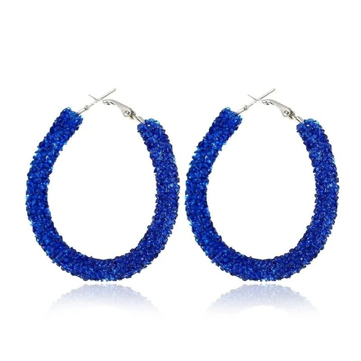 Round Shiny Rhinestone Hoop Earrings for Women | Simple Geometric Austrian Crystal Big Earring Jewelry