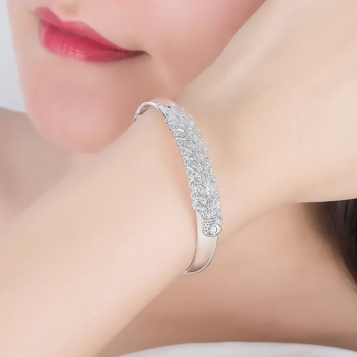 925%20Sterling%20Silver%20Peacock%20Opening%20Screen%20Bracelet%20For%20Women%20Luxury%20Designer%20Texture%20Open%20Bracelets%20Party%20Original%20Jewelry%20Gift%20-%20Image%204