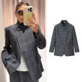 Tidalyf Blazers & Jackets Women's Spring 2026 New Fashion Plaid Loose Warm Jackets Women's Chic Youth Office Long Sleeve Coats. 