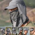 Men's Quick-Dry Hat with Detachable Face Mask and Neck Cover for Hiking Fishing Camping Breathable UV Protection Bucket Hat.