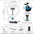 26cm Ring Light with Mobile Holder, Ball Holder, Three Colours Makeup LED RingLight with Tripod Stand, Dimmable Selfie RingLight with USB for Videography and Photography. 