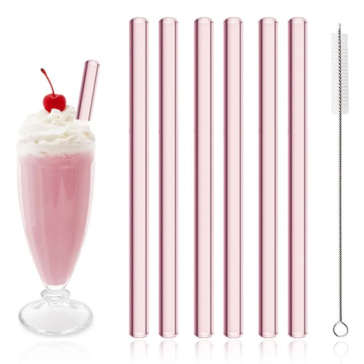 7 Pieces Glass Boba Straws Reusable Glass Drinking Straws Wide Clear Straws 12mm Clear Smoothie Straws for Bubble Tea Milkshakes