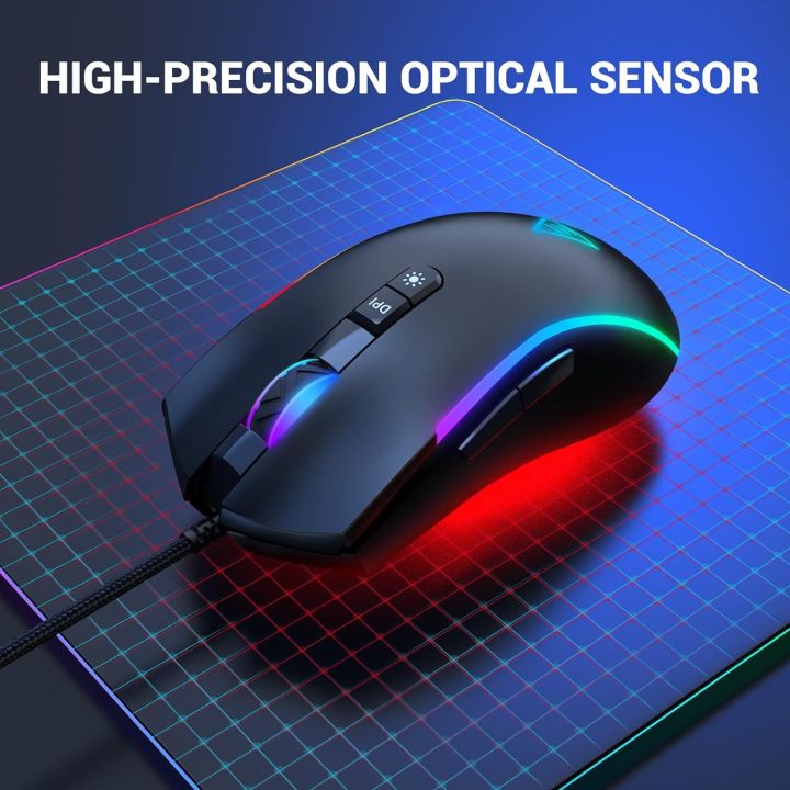 Gaming mouse EKSA EM110 Wired Mouse with 6 rgb modes, 6 adjustable DPI up to 8000, 7 Programmable Buttons compatible with computer & laptops