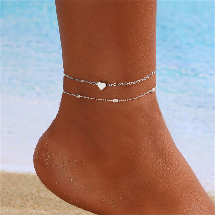 【Latest Style】 Simple Heart Female Anklets Barefoot Crochet Sandals Foot Jewelry Leg New Anklets On Foot Ankle Bracelets For Women Leg Chain