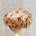1PC Double Layer Shower Cap Waterproof Reusable Printed Bath Hair Bonnet for Women Ladies Spa Salon Home Travel Use.