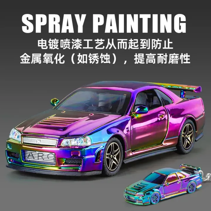 1:%2032%20%20War%20God%20GTR-R34%20sports%20car%20model%20electroplated%20colorful%20skyline%20boy%20toy%20car%20gift%20Advanced%20Collection%20Ornament%20Car%20Models%20-%20Image%204