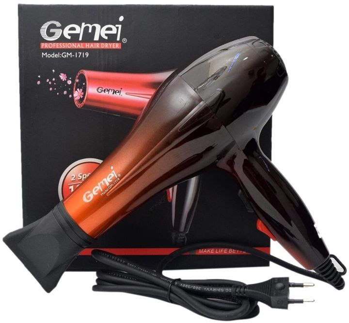 Gemei 1800W Professional Hair Dryer GM-1719 Blow Hot Air style with Nozzles Hot & Cold Air Speed Adjust Salon Hair Styling Tool