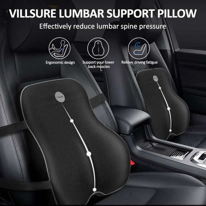 Villsure Lumbar Support Pillow for Car Seat – Ergonomic Back Support ...