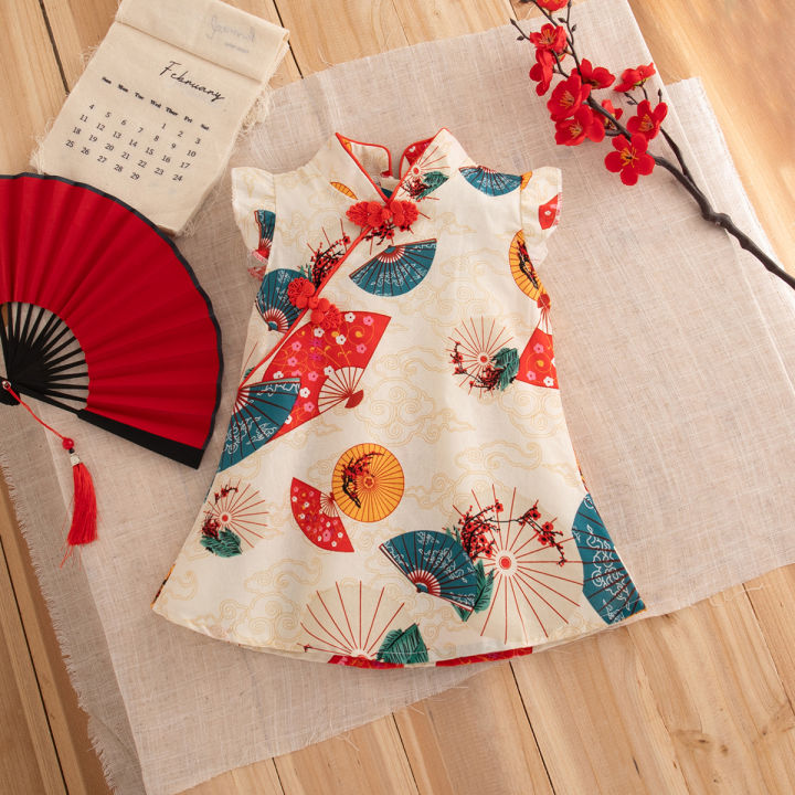 Baby%20Cheongsam%20Summer%20Chinese%20Style%20Print%20Fly%20Sleeve%20Cotton%20Red%20Qipao%20Toddler%20Girl%20Dress%200-2%20Years%20-%20Image%202