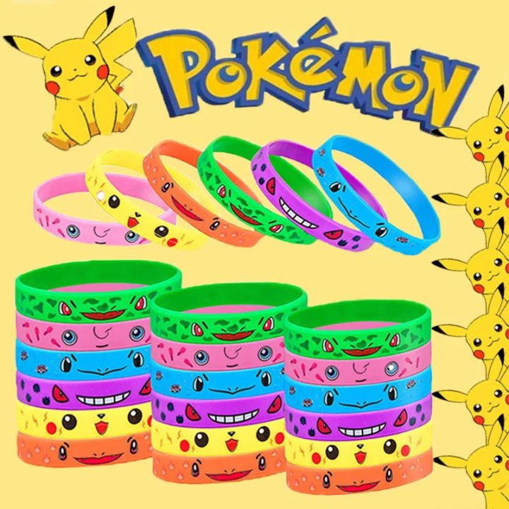 12pcs Pokemon Bracelet Anime Action Figures Pikachu Charmander Children Cartoon Silicone Wristband Bracelets Party Cosplay