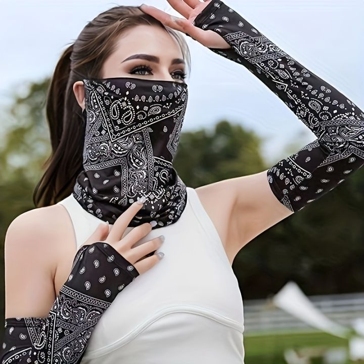 2PCS Sunscreen Set Breathable Cooling Arm Cover and Neck Scarf Cycling and Outdoor Special Ice Sleeve Hoodie