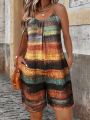 Summer Women's Jumpsuit Striped Print Elegant Sleeveless Shorts Plus Size Romper Casual Fashion. 