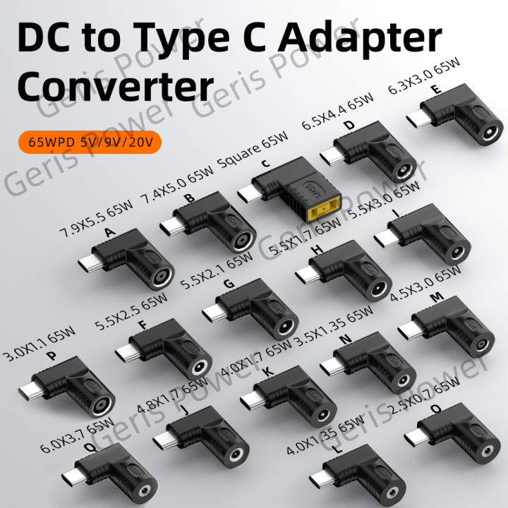 ​DC 5.5X2.5 7.4X5.0 4.5X3.0mm Female Jack to 65W Type C USB C PD Power Connector Adapter for MacBook Xiaomi Redmi OPPO Samsung