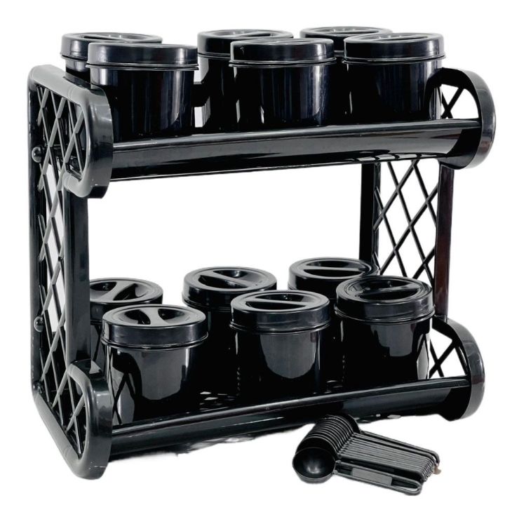 Storage Rack Containers Black Fully Black Multipurpose Rack Set with 12-Piece 350ml Containers ...