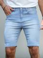 Blue Washed Men's Denim Shorts, Featuring a Casual Style, with a Length of Knee-Length Shorts, Suitable for Summer Wear..