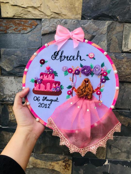 8 inches Handmade Embroidery ,Customize Your Own Embroidered Frame for Birthday or wedding (Name & Date) (Unique Gift Item),,Needle works craft, Wall Decorative item