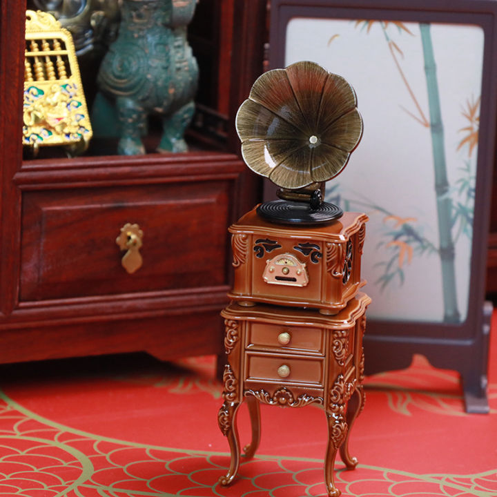 1Pc/1Set Dollhouse Miniature Retro Gramophone Mini Phonograph Record Simulation Gramophone Handicrafts Home Model Toys Decor