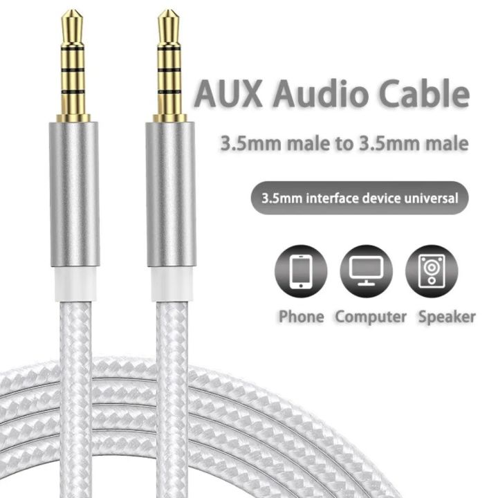 Aux Cable 3.5mm Male to Male Nylon Braided 1-meter 3-Pole Hi-Fi Stereo Sound Auxiliary Cord Green for Earphones, Smart Phones, Home/Car Stereos, Speakers, Computers