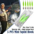 5pcs/Set Luminous Blowing Tube Octopus Jig Hook Wood Shrimp Bait Squid Hook Cloth Roll Sea Fishing Explosion Hook.