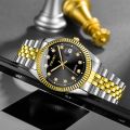 Watches for Women Simple Casual Student Fashion Quartz Diamond-Encrusted Steel Band Calendar Gold Set Men's Watch Couple.