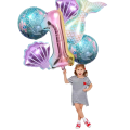 6 pcs Mermaid Tail Ball Digital Foil Balloon Set Mermaid Ocean Fairy Tale Sea Theme Girl Birthday Party NUMBER0-9  Decoration. 