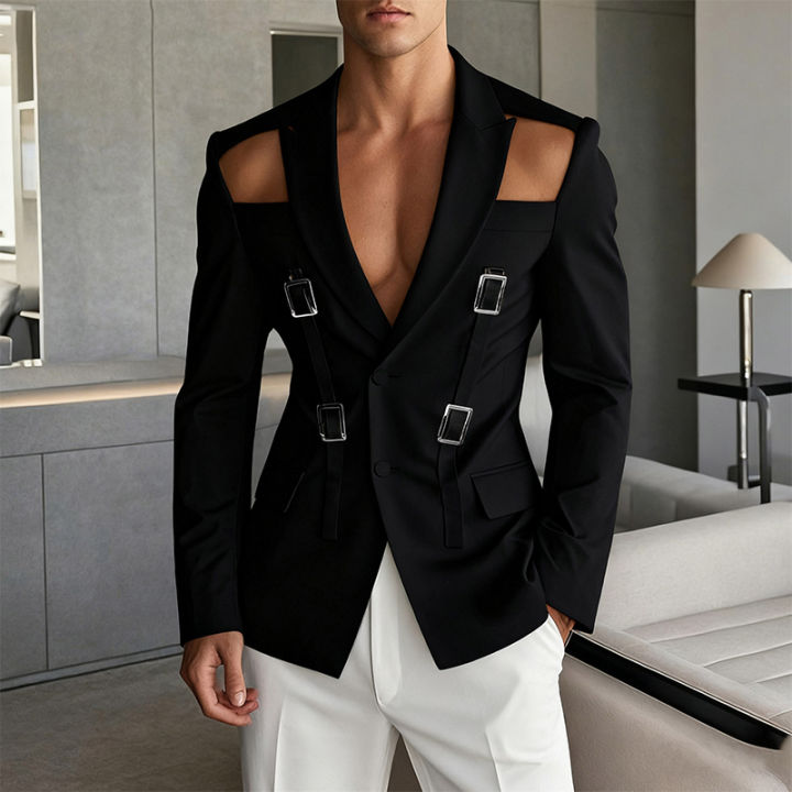 Men's%20Hollowed-out%20Chic%20Suits%20Blazer%20Textured%20Metal%20Buckle%20Solid%20Color%20Long%20Sleeve%20Jackets%20Popular%20Slim-fit%20Performance%20Costumes%20-%20Image%205