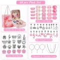 68pcs pink beaded jewelry set, charm bracelet making set with pink jewelry box, for birthday, Christmas, Chinese New Year jewelr. 