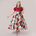 Teen Girls Red Christmas Dress 4 14Yrs Children Printed Birthday Princess Costume Puff Sleeve Flower Girl Wedding Party Dresses. 