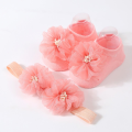 1Set Baby organza handmade dispensing knitted socks solid color baby breathable headband toddler socks. 