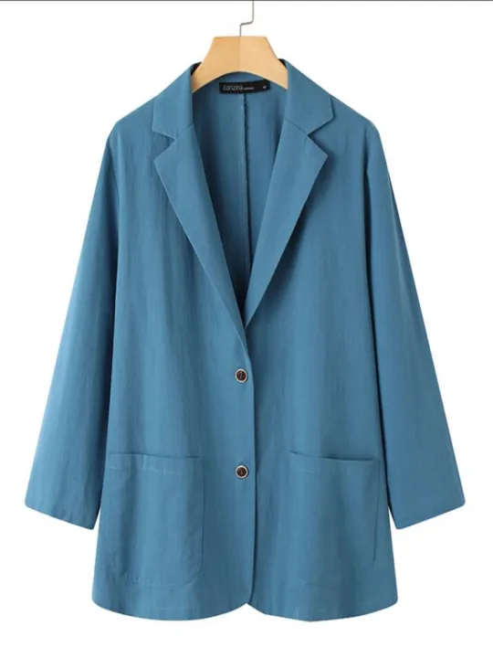 ZANZEA%20Women%20Summer%20Blazer%20Thin%20Stylish%20Long%20Sleeve%20Lapel%20Neck%20Blazer%20Vintage%20Solid%20Buttons%20Down%20Outwear%20Casual%20Suits%20Coats%20-%20Image%206