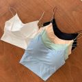 1pc Women Solid Color Camisole Ice Silk Tube Seamless Sports Tank Top Wireless Underwear Padded Bra Bralette Vest.