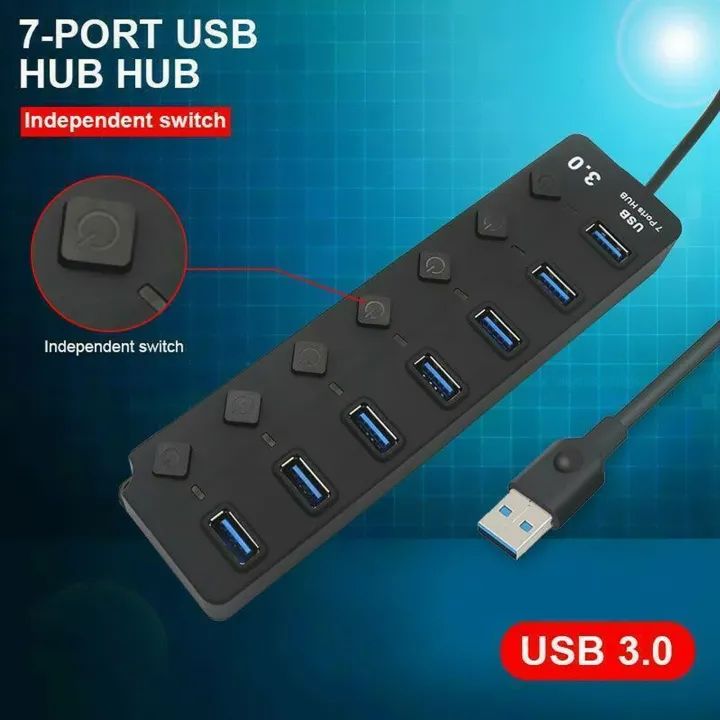 7  Port USB 3.0 Hub Multi Splitter Charger Power Adapter Multiple Expander Hubs With Switch For Laptop