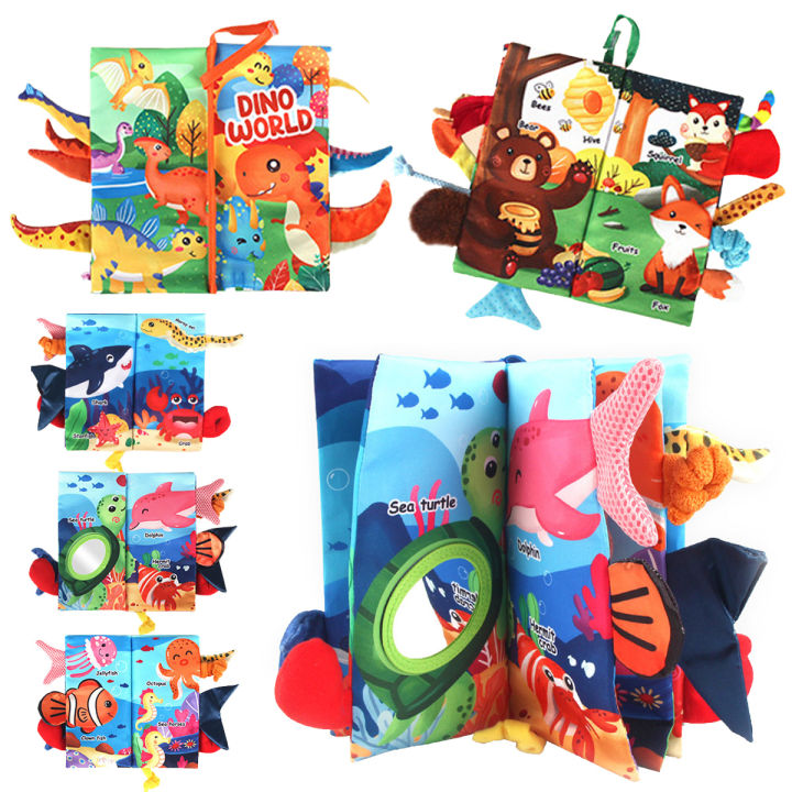 Baby Dinosaur Flipping Book, Sensory Touch Book, Early Development Interactive Baby Cart Soft Toy, Sensory Wrinkle Book