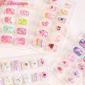 12 / 24 Pcs Children Acrylic Fake Nails Press on Pre-glue Full Cover Glitter Gradient Color Rainbow Baby nails Short False Nail Art Kits Set for Kids Little Girls - Multicolor Gradient Series Gift for baby girls Kidz accessories. 