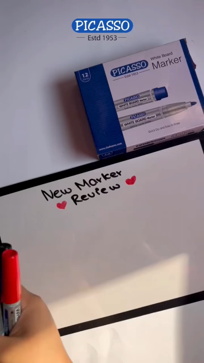 Picasso High Quality White Board Marker 12 Pcs in Cardboard Box - Available in 4 Ink Colours Blue, Black Red and Green