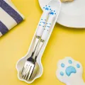 Stainless Steel Spoon and Fork Set with Storage Box Portable Tableware Cute Cat Paw Shaped Dinnerware Kit for Adults Kids School. 