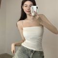 Women's Sleeveless Pleated Slim Fit Vest  Hot Girl Short Top With Thin Shoulder Straps Solid Color Simple Fashion Vest. 