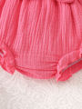 Baby Girl Bow-Knot Suspender Top with Ruffles + Bow-Knot Shorts Set, Cute and Breathable Two-Piece Summer Set. 