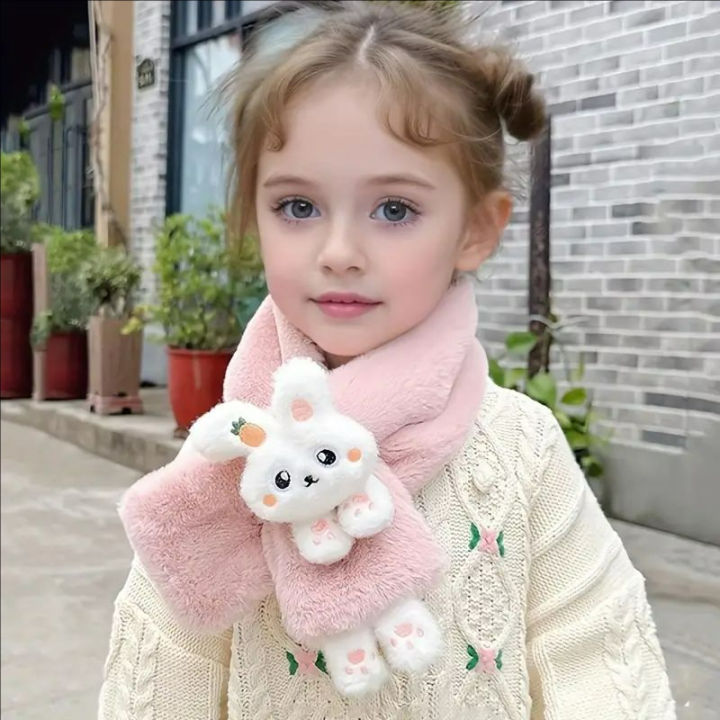 Boys%20Girls%20Winter%20Scarfs%20Thick%20Plush%20Cross%20Children's%20Scarf%20Baby%20Bib%20Cute%20Cartoon%20Rabbit%20Faux%20Fur%20Neck%20Protection%20Warm%20Shawl%20-%20Image%202