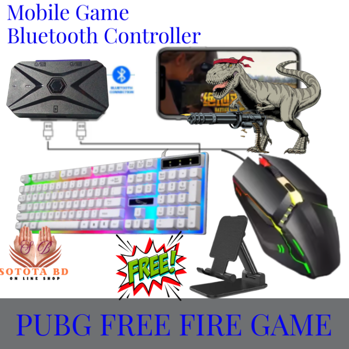 5 In 1 Combo Rgb Gaming Keyboard And Mouse Wireless Bluetooth For PC Smartphone PUBG Mobile Game Accessories No Ratings with mobile stan free