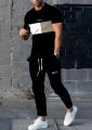 Men's 2025 Summer Splicing Letter 3D Printed Pattern Breathable Quick Drying Top Trendy Soft Top Street Round Neck T-shirt Set.