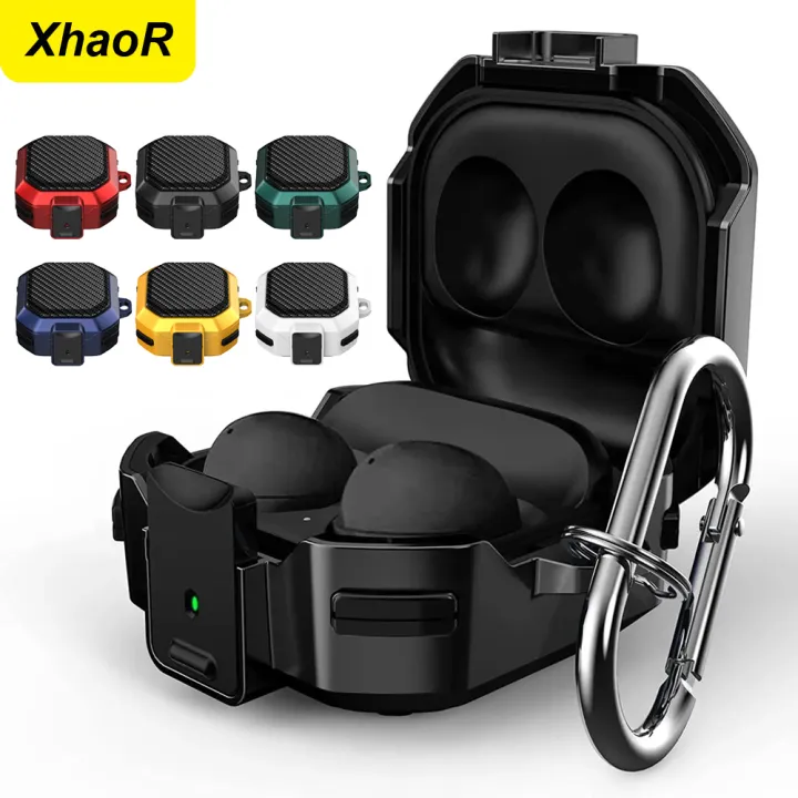 Carbon Fiber Switch Lock Earphone Case For Samsung Galaxy Buds 2 Pro FE Live Cover Full Protection Shockproof With Keychain Box