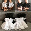 1Pair Lolita Hand Sleeve Wrist Cuffs Ruffled Floral Black Lace Elastic Bracelet Elegant Women Girls Wrist Warmers Gloves . 