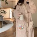1pcs Coral Velvet Rainbow Flower Bathrobe 2025 New Winter Loose Warm Cute Long Sweet Cardigan Home Wear Pajamas.