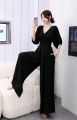 New Style Bat Sleeve Wide Leg Solid Color Simple Temperament Elegant V-neck Women Jumpsuit Fashion Jumpsuit Loose Commuter Women Clothing. 