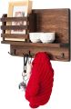 Wall Mounted Wooden Mail Sorter Organizer with 4 Double Key Hooks and Floating Shelf for Entryway or Mudroom Rustic Home Decor. 