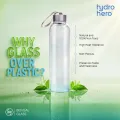 Bengal Glass | Water Bottle | Hydro Hero 500ml Reusable Glass Water Bottle – Clear, BPA-Free, with Protective Sleeve & Leakproof Stainless Steel Cap.