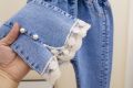Girls' Jeans Spring and Autumn New Casual 3-12 Year Old Children's Loose Flare Pants Lace Pearl Girls' Denim Pants. 